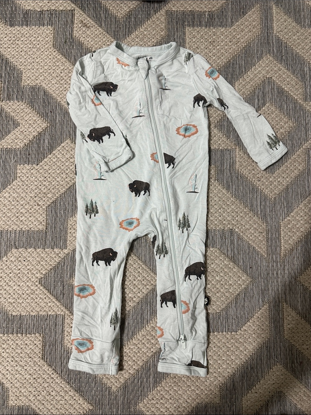Kyte BABY Light Blue Buffalo Print Zip One-Piece Footie